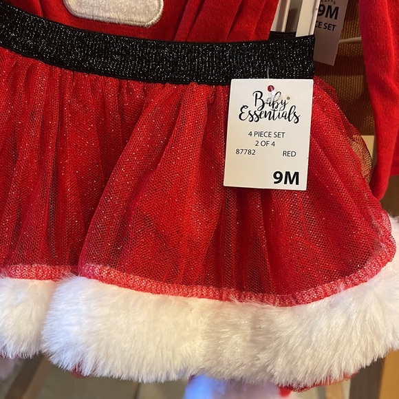 Baby Essentials Santa 4-Piece Bodysuit,tule,Leg Warmers & Headband Size 9 Months - Picture 17 of 17